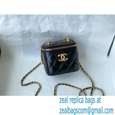 chanel Calfskin & Gold-Tone Metal Black SMALL VANITY WITH CHAIN ap2292